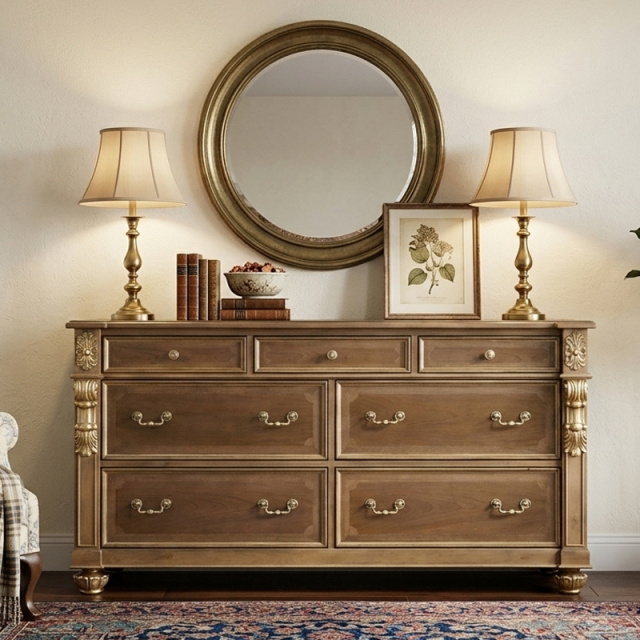 Regency Estate Classical American Sideboard | Luxury 7-Drawer Wood Buffet by EKAR FURNITURE,EKAR FURNITURE CO.,LTD,Regency Estate Classical American Sideboard | Luxury 7-Drawer Wood Buffet by EKAR FURNITURE,foshan furniture factory,custom Furniture factory,china furniture factory
