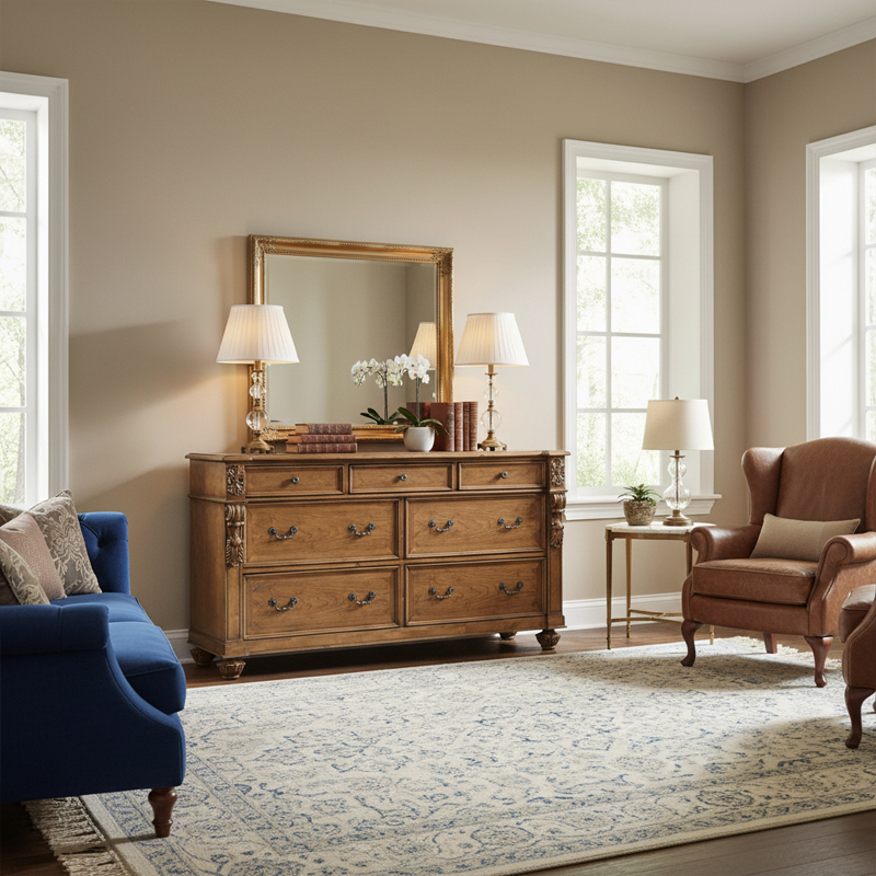 Regency Estate Classical American Sideboard | Luxury 7-Drawer Wood Buffet by EKAR FURNITURE,EKAR FURNITURE CO.,LTD,Regency Estate Classical American Sideboard | Luxury 7-Drawer Wood Buffet by EKAR FURNITURE,foshan furniture factory,custom Furniture factory,china furniture factory