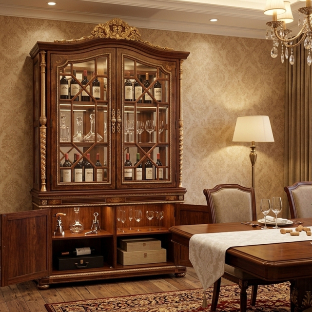 Sovereign Crest Gilded Display Cabinet | Luxury American Classical China Hutch by EKAR FURNITURE,EKAR FURNITURE CO.,LTD,Sovereign Crest Gilded Display Cabinet | Luxury American Classical China Hutch by EKAR FURNITURE,foshan furniture factory,custom Furniture factory,china furniture factory