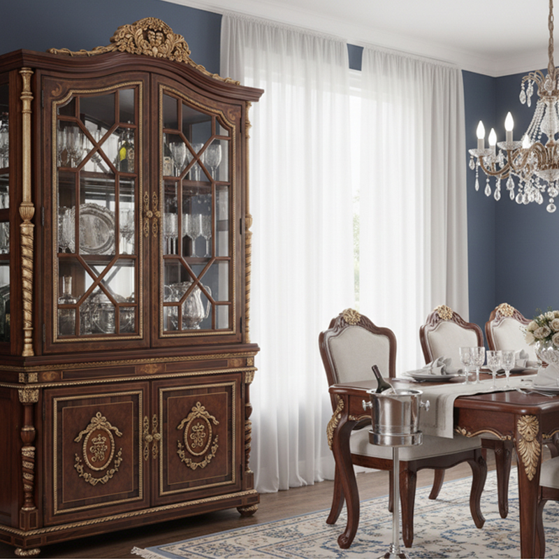 Sovereign Crest Gilded Display Cabinet | Luxury American Classical China Hutch by EKAR FURNITURE,EKAR FURNITURE CO.,LTD,Sovereign Crest Gilded Display Cabinet | Luxury American Classical China Hutch by EKAR FURNITURE,foshan furniture factory,custom Furniture factory,china furniture factory