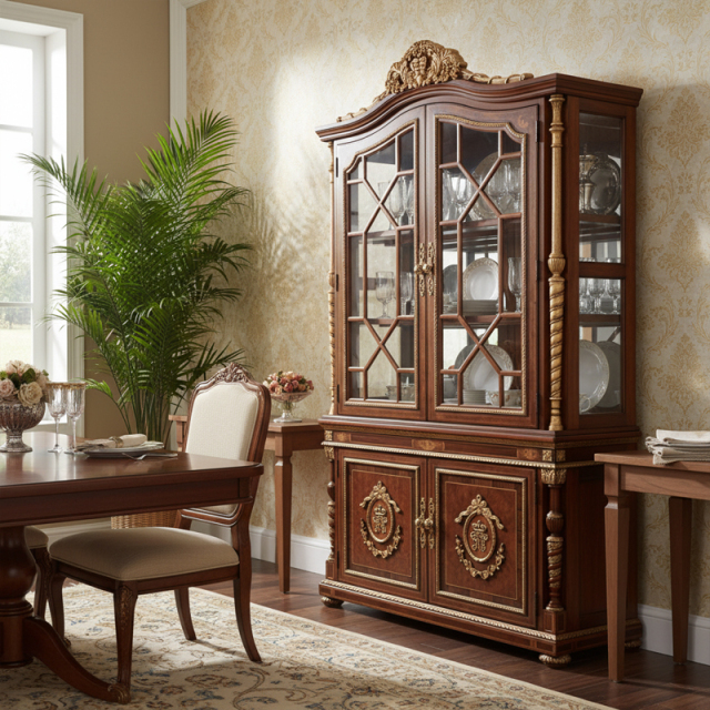 Sovereign Crest Gilded Display Cabinet | Luxury American Classical China Hutch by EKAR FURNITURE,EKAR FURNITURE CO.,LTD,Sovereign Crest Gilded Display Cabinet | Luxury American Classical China Hutch by EKAR FURNITURE,foshan furniture factory,custom Furniture factory,china furniture factory