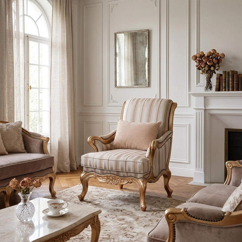 Eloquence Champagne Gold French Classical Armchair - Luxury Striped Accent Chair | EKAR FURNITURE,MY SHOP,Eloquence Champagne Gold French Classical Armchair - Luxury Striped Accent Chair | EKAR FURNITURE,foshan furniture factory,custom Furniture factory,china furniture factory