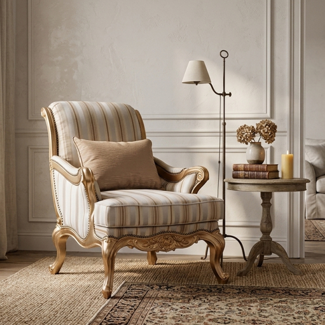 Eloquence Champagne Gold French Classical Armchair - Luxury Striped Accent Chair | EKAR FURNITURE,MY SHOP,Eloquence Champagne Gold French Classical Armchair - Luxury Striped Accent Chair | EKAR FURNITURE,foshan furniture factory,custom Furniture factory,china furniture factory