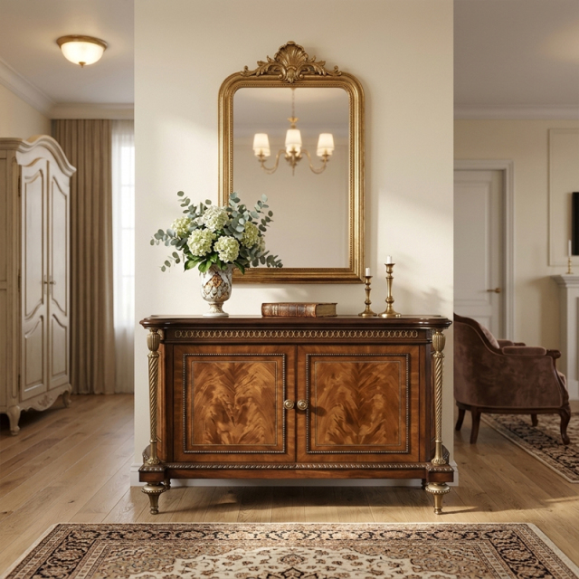 Regency Marquetry Gilded Side Cabinet - Luxury French Classical Accent Credenza | EKAR FURNITURE,EKAR FURNITURE CO.,LTD,Regency Marquetry Gilded Side Cabinet - Luxury French Classical Accent Credenza | EKAR FURNITURE,foshan furniture factory,custom Furniture factory,china furniture factory
