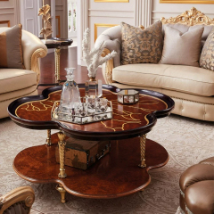 Marquis Burl Wood Quatrefoil Coffee Table - Luxury French Classical Two-Tier Center Table | EKAR FURNITURE,EKAR FURNITURE CO.,LTD,Marquis Burl Wood Quatrefoil Coffee Table - Luxury French Classical Two-Tier Center Table | EKAR FURNITURE,foshan furniture factory,custom Furniture factory,china furniture factory