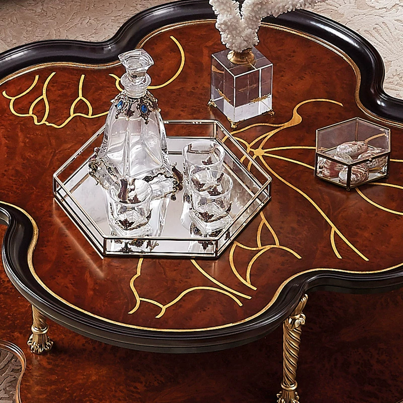 Marquis Burl Wood Quatrefoil Coffee Table - Luxury French Classical Two-Tier Center Table | EKAR FURNITURE,EKAR FURNITURE CO.,LTD,Marquis Burl Wood Quatrefoil Coffee Table - Luxury French Classical Two-Tier Center Table | EKAR FURNITURE,foshan furniture factory,custom Furniture factory,china furniture factory