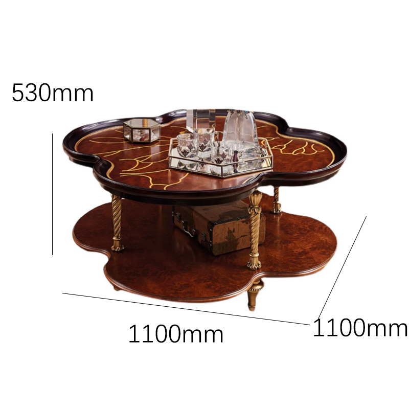 Marquis Burl Wood Quatrefoil Coffee Table - Luxury French Classical Two-Tier Center Table | EKAR FURNITURE,EKAR FURNITURE CO.,LTD,Marquis Burl Wood Quatrefoil Coffee Table - Luxury French Classical Two-Tier Center Table | EKAR FURNITURE,foshan furniture factory,custom Furniture factory,china furniture factory