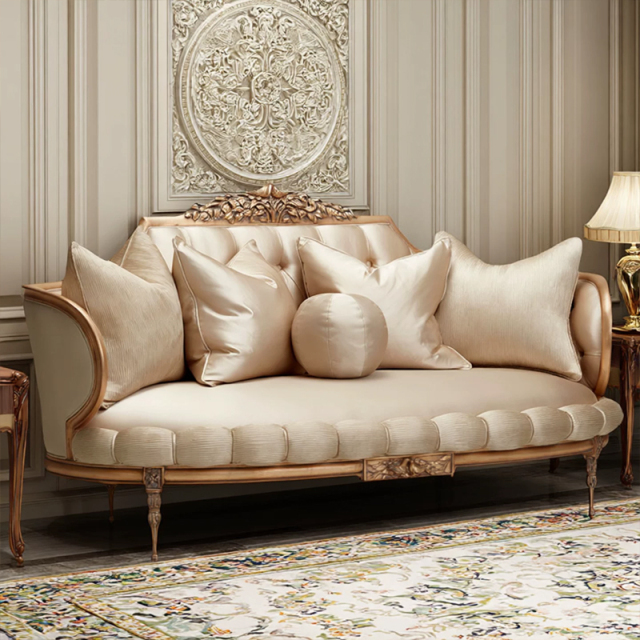 Marquise Gilded Silk Settee - Luxury French Classical Loveseat | EKAR FURNITURE,EKAR FURNITURE CO.,LTD,Marquise Gilded Silk Settee - Luxury French Classical Loveseat | EKAR FURNITURE,foshan furniture factory,custom Furniture factory,china furniture factory