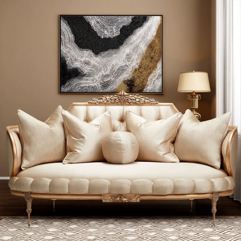 Marquise Gilded Silk Settee - Luxury French Classical Loveseat | EKAR FURNITURE,EKAR FURNITURE CO.,LTD,Marquise Gilded Silk Settee - Luxury French Classical Loveseat | EKAR FURNITURE,foshan furniture factory,custom Furniture factory,china furniture factory