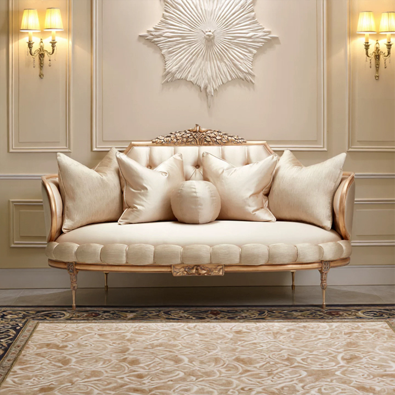 Marquise Gilded Silk Settee - Luxury French Classical Loveseat | EKAR FURNITURE,EKAR FURNITURE CO.,LTD,Marquise Gilded Silk Settee - Luxury French Classical Loveseat | EKAR FURNITURE,foshan furniture factory,custom Furniture factory,china furniture factory
