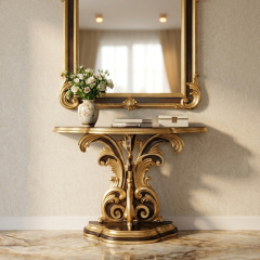 Acanthus Gilded Baroque Demilune Console Table  | EKAR FURNIT,EKAR FURNITURE CO.,LTD,Acanthus Gilded Baroque Demilune Console Table  | EKAR FURNIT,foshan furniture factory,custom Furniture factory,china furniture factory