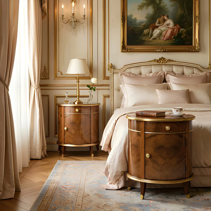 ​Cleo Burl Demi-Lune Nightstand | French Neoclassical Walnut Burl Brass Trim Bedside Cabinet |,MY SHOP,​Cleo Burl Demi-Lune Nightstand | French Neoclassical Walnut Burl Brass Trim Bedside Cabinet |,foshan furniture factory,custom Furniture factory,china furniture factory