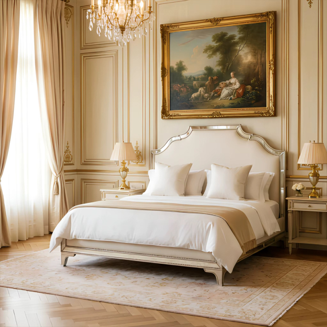 Lumiere Mirrored Panel Bed | French Neoclassical Upholstered Silver Trim Luxury Bedroom Bed|EKAR Furnitue,EKAR FURNITURE CO.,LTD,Lumiere Mirrored Panel Bed | French Neoclassical Upholstered Silver Trim Luxury Bedroom Bed|EKAR Furnitue,foshan furniture factory,custom Furniture factory,china furniture factory