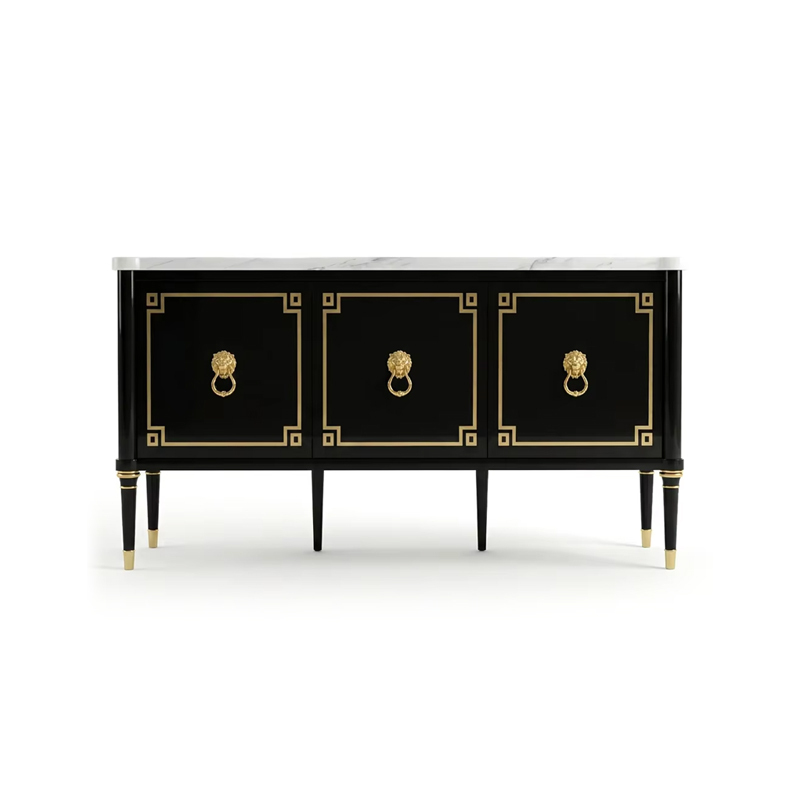Noir Leon Marble-Top Sideboard | French Empire Black Lacquer Gold Lion Ring Living Room Cabinet |,EKAR FURNITURE CO.,LTD,Noir Leon Marble-Top Sideboard | French Empire Black Lacquer Gold Lion Ring Living Room Cabinet |,foshan furniture factory,custom Furniture factory,china furniture factory