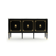 Noir Leon Marble-Top Sideboard | French Empire Black Lacquer Gold Lion Ring Living Room Cabinet |,EKAR FURNITURE CO.,LTD,Noir Leon Marble-Top Sideboard | French Empire Black Lacquer Gold Lion Ring Living Room Cabinet |,foshan furniture factory,custom Furniture factory,china furniture factory