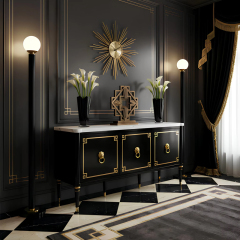 Noir Leon Marble-Top Sideboard | French Empire Black Lacquer Gold Lion Ring Living Room Cabinet |,EKAR FURNITURE CO.,LTD,Noir Leon Marble-Top Sideboard | French Empire Black Lacquer Gold Lion Ring Living Room Cabinet |,foshan furniture factory,custom Furniture factory,china furniture factory