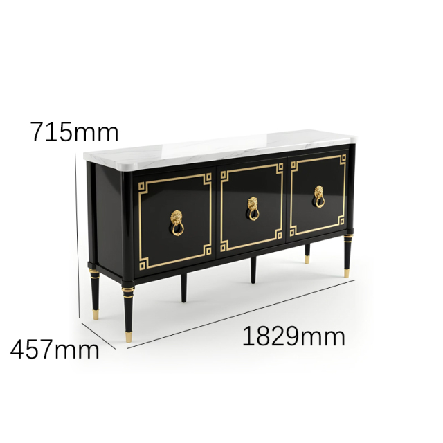 Noir Leon Marble-Top Sideboard | French Empire Black Lacquer Gold Lion Ring Living Room Cabinet |,EKAR FURNITURE CO.,LTD,Noir Leon Marble-Top Sideboard | French Empire Black Lacquer Gold Lion Ring Living Room Cabinet |,foshan furniture factory,custom Furniture factory,china furniture factory