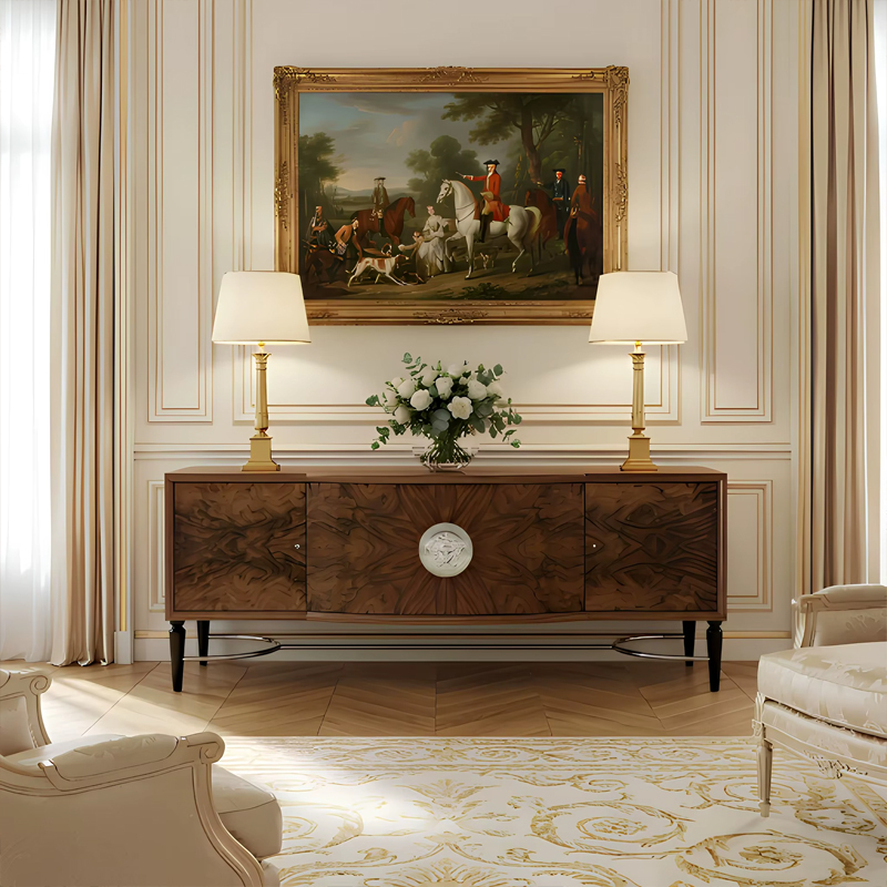 Aurelia Medallion Burl Media Console | French Neoclassical TV Stand Cabinet | EKAR Furniture,EKAR FURNITURE CO.,LTD,Aurelia Medallion Burl Media Console | French Neoclassical TV Stand Cabinet | EKAR Furniture,foshan furniture factory,custom Furniture factory,china furniture factory