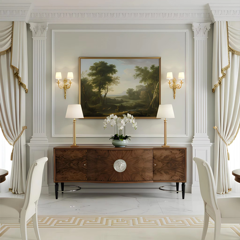 Aurelia Medallion Burl Media Console | French Neoclassical TV Stand Cabinet | EKAR Furniture,EKAR FURNITURE CO.,LTD,Aurelia Medallion Burl Media Console | French Neoclassical TV Stand Cabinet | EKAR Furniture,foshan furniture factory,custom Furniture factory,china furniture factory