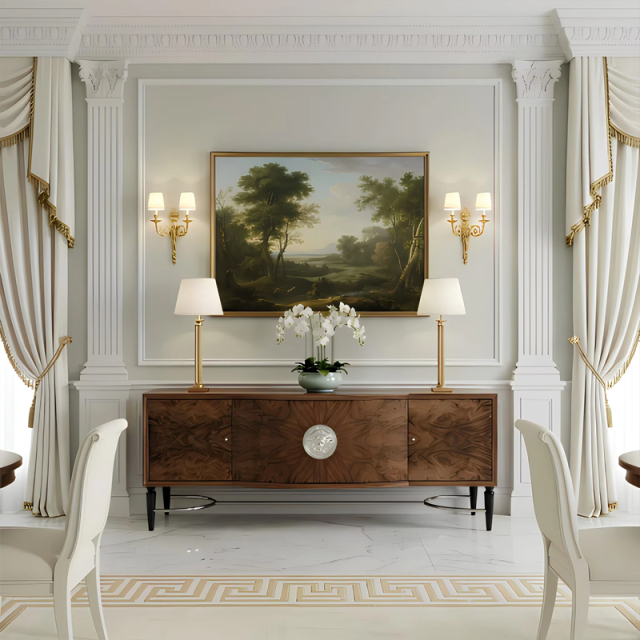 Aurelia Medallion Burl Media Console | French Neoclassical TV Stand Cabinet | EKAR Furniture,EKAR FURNITURE CO.,LTD,Aurelia Medallion Burl Media Console | French Neoclassical TV Stand Cabinet | EKAR Furniture,foshan furniture factory,custom Furniture factory,china furniture factory