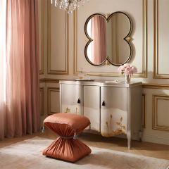 Boheme Cinched Silk Vanity Stool | French Classical Fully Upholstered Tassel Bedroom Pouf | EKAR Furniture,EKAR FURNITURE CO.,LTD,Boheme Cinched Silk Vanity Stool | French Classical Fully Upholstered Tassel Bedroom Pouf | EKAR Furniture,foshan furniture factory,custom Furniture factory,china furniture factory