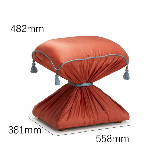 Boheme Cinched Silk Vanity Stool | French Classical Fully Upholstered Tassel Bedroom Pouf | EKAR Furniture,EKAR FURNITURE CO.,LTD,Boheme Cinched Silk Vanity Stool | French Classical Fully Upholstered Tassel Bedroom Pouf | EKAR Furniture,foshan furniture factory,custom Furniture factory,china furniture factory