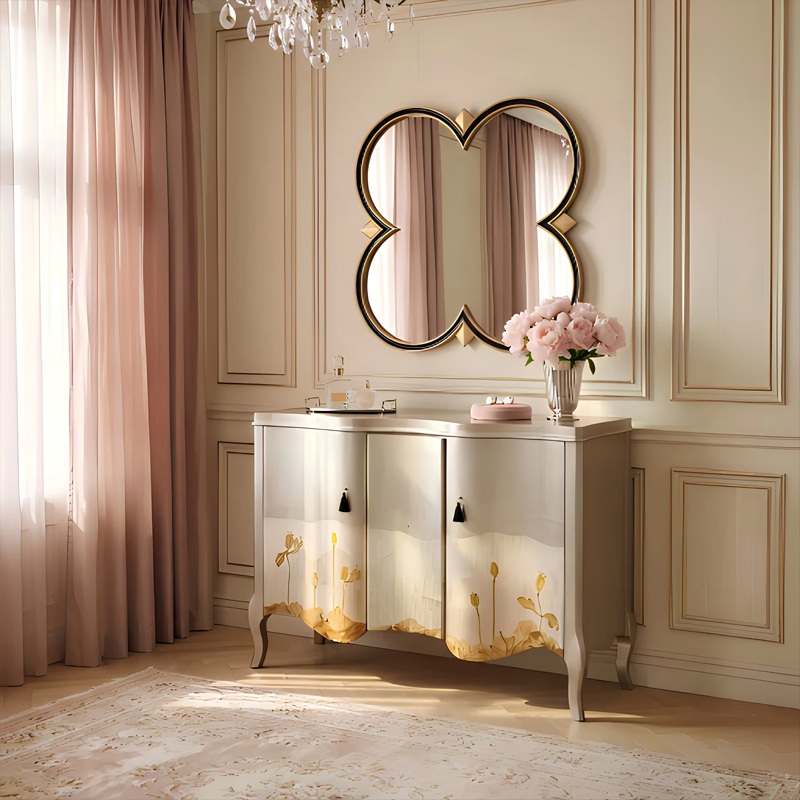 Aurore Quatrefoil Vanity Set | French Neoclassical Hand-Painted Dressing Table & Mirror | EKAR Furniture,EKAR FURNITURE CO.,LTD,Aurore Quatrefoil Vanity Set | French Neoclassical Hand-Painted Dressing Table & Mirror | EKAR Furniture,foshan furniture factory,custom Furniture factory,china furniture factory