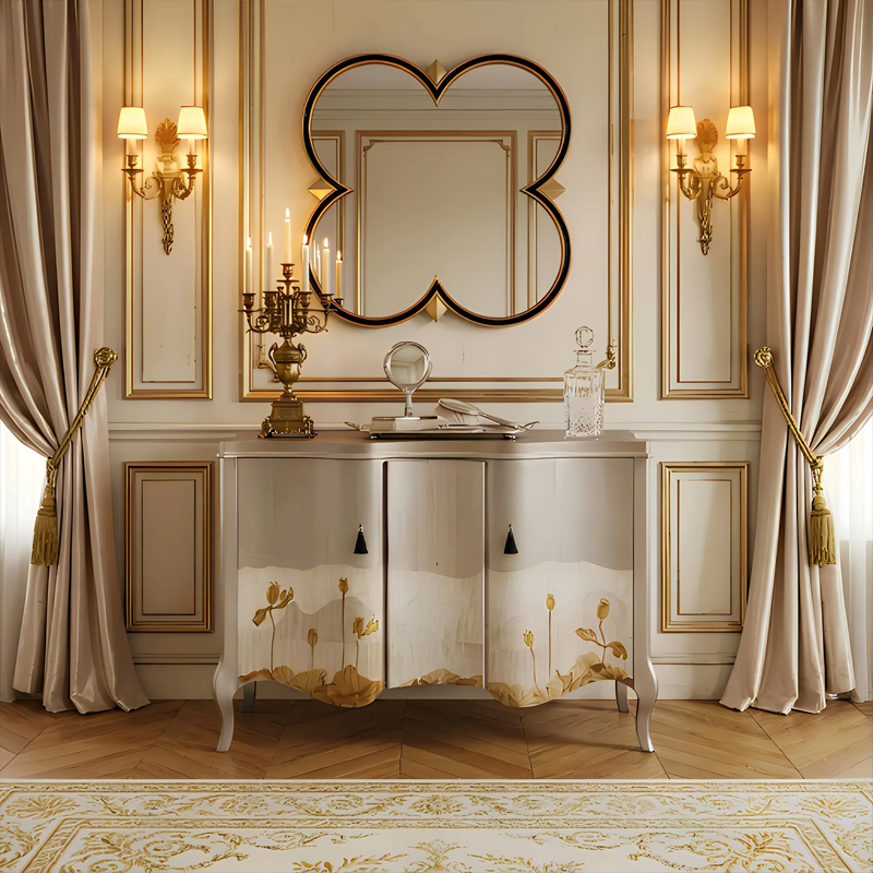 Aurore Quatrefoil Vanity Set | French Neoclassical Hand-Painted Dressing Table & Mirror | EKAR Furniture,EKAR FURNITURE CO.,LTD,Aurore Quatrefoil Vanity Set | French Neoclassical Hand-Painted Dressing Table & Mirror | EKAR Furniture,foshan furniture factory,custom Furniture factory,china furniture factory
