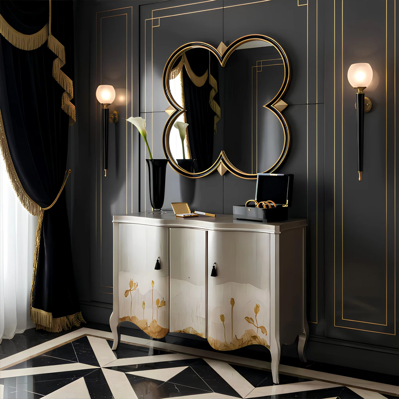 Aurore Quatrefoil Vanity Set | French Neoclassical Hand-Painted Dressing Table & Mirror | EKAR Furniture,EKAR FURNITURE CO.,LTD,Aurore Quatrefoil Vanity Set | French Neoclassical Hand-Painted Dressing Table & Mirror | EKAR Furniture,foshan furniture factory,custom Furniture factory,china furniture factory