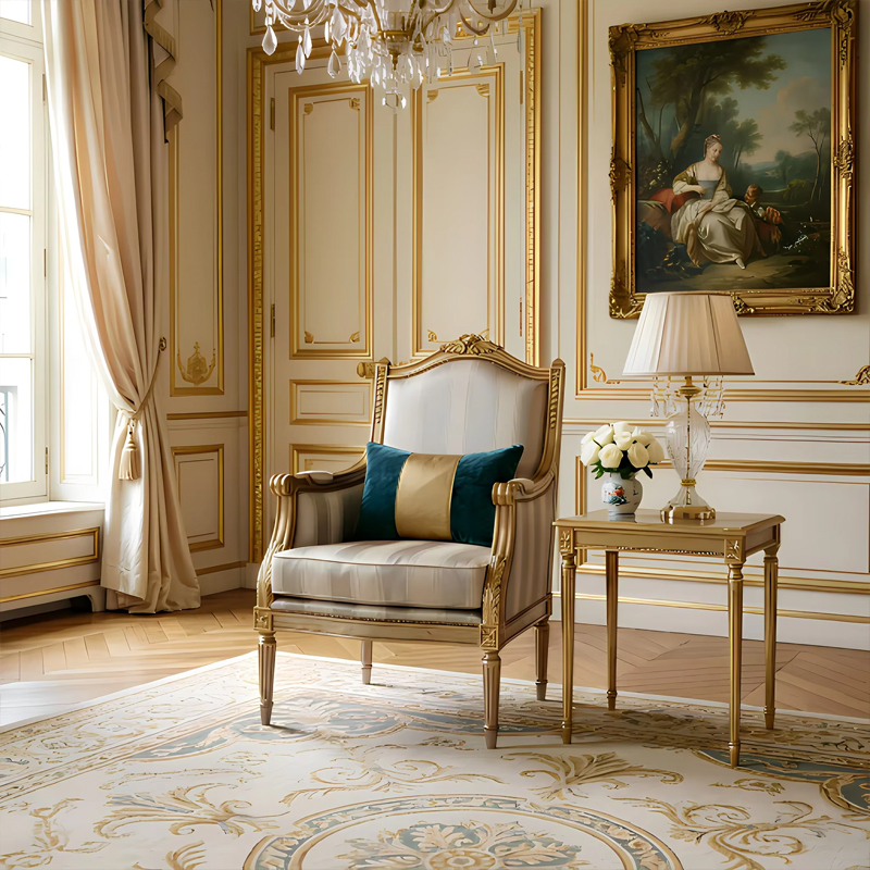 Seraphine Fluted Fauteuil | French Louis XVI Carved Gold Accent Chair for Luxury Living Room |,EKAR FURNITURE CO.,LTD,Seraphine Fluted Fauteuil | French Louis XVI Carved Gold Accent Chair for Luxury Living Room |,foshan furniture factory,custom Furniture factory,china furniture factory