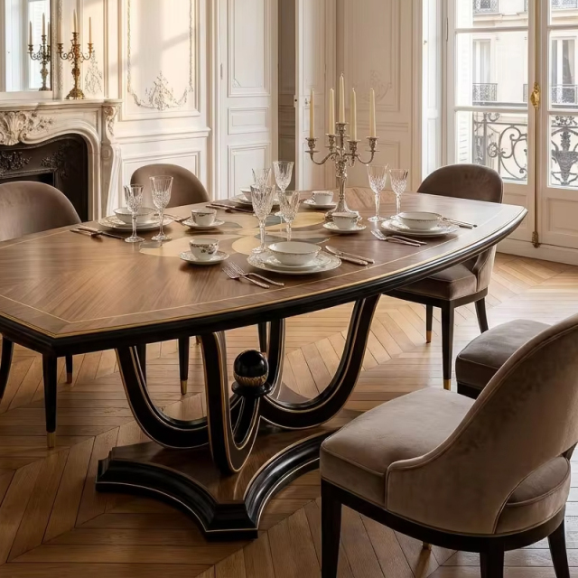 Lumiere Sunburst Marquetry Dining Table | Luxury French Classical Wood Pedestal Table - EKAR,EKAR FURNITURE CO.,LTD,Lumiere Sunburst Marquetry Dining Table | Luxury French Classical Wood Pedestal Table - EKAR,foshan furniture factory,custom Furniture factory,china furniture factory