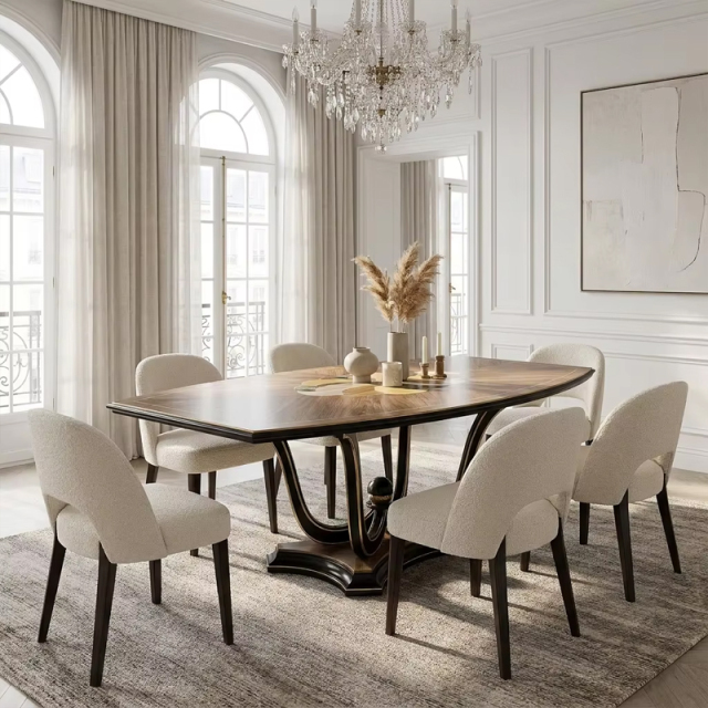 Lumiere Sunburst Marquetry Dining Table | Luxury French Classical Wood Pedestal Table - EKAR,EKAR FURNITURE CO.,LTD,Lumiere Sunburst Marquetry Dining Table | Luxury French Classical Wood Pedestal Table - EKAR,foshan furniture factory,custom Furniture factory,china furniture factory