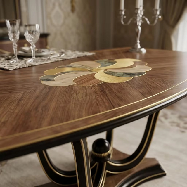 Lumiere Sunburst Marquetry Dining Table | Luxury French Classical Wood Pedestal Table - EKAR,EKAR FURNITURE CO.,LTD,Lumiere Sunburst Marquetry Dining Table | Luxury French Classical Wood Pedestal Table - EKAR,foshan furniture factory,custom Furniture factory,china furniture factory