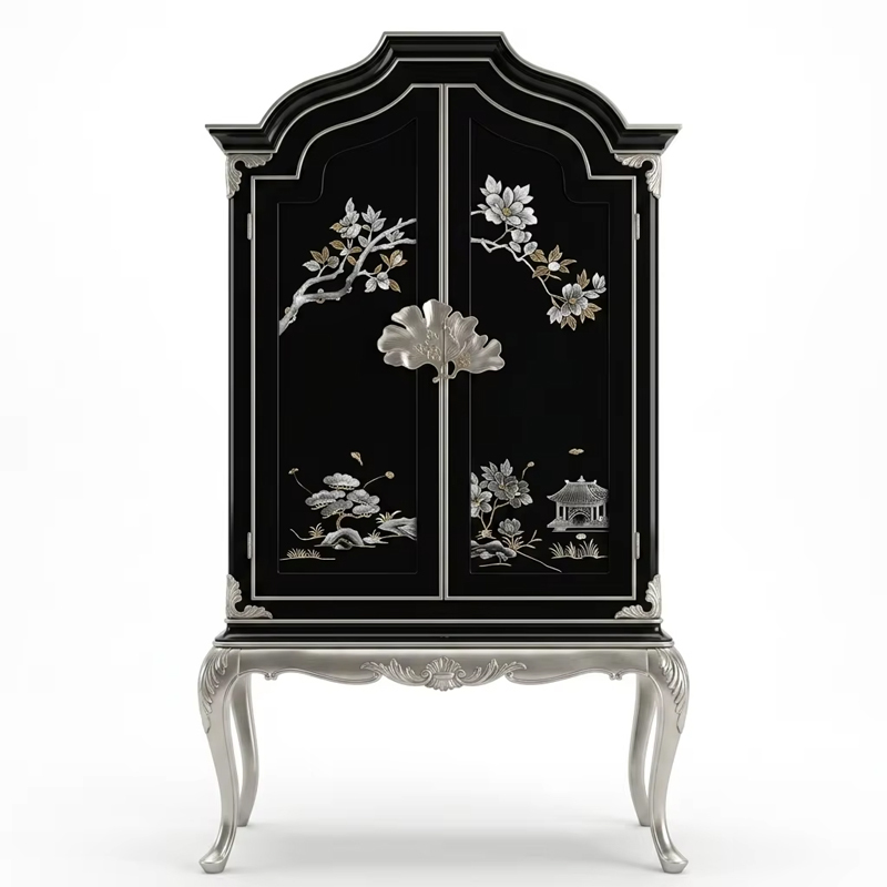 Imperial Argento Chinoiserie Black Lacquer Cabinet | Luxury French Classical Silver-Leaf Vitrine - EKAR,MY SHOP,Imperial Argento Chinoiserie Black Lacquer Cabinet | Luxury French Classical Silver-Leaf Vitrine - EKAR,foshan furniture factory,custom Furniture factory,china furniture factory
