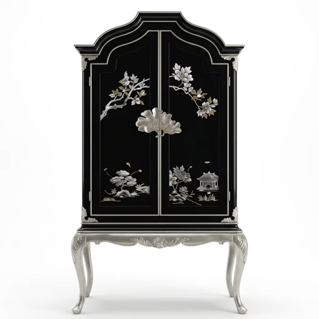 Imperial Argento Chinoiserie Black Lacquer Cabinet | Luxury French Classical Silver-Leaf Vitrine - EKAR,MY SHOP,Imperial Argento Chinoiserie Black Lacquer Cabinet | Luxury French Classical Silver-Leaf Vitrine - EKAR,foshan furniture factory,custom Furniture factory,china furniture factory