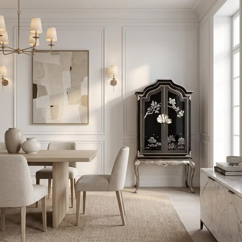 Imperial Argento Chinoiserie Black Lacquer Cabinet | Luxury French Classical Silver-Leaf Vitrine - EKAR,MY SHOP,Imperial Argento Chinoiserie Black Lacquer Cabinet | Luxury French Classical Silver-Leaf Vitrine - EKAR,foshan furniture factory,custom Furniture factory,china furniture factory