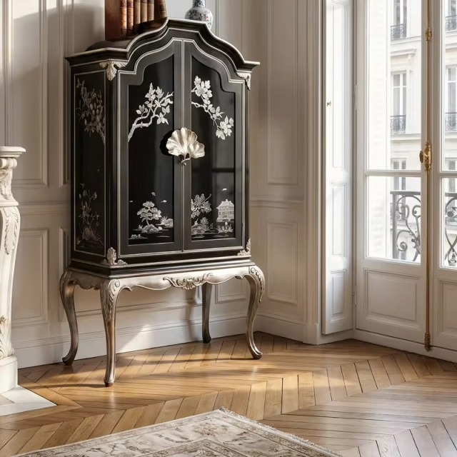 Imperial Argento Chinoiserie Black Lacquer Cabinet | Luxury French Classical Silver-Leaf Vitrine - EKAR,MY SHOP,Imperial Argento Chinoiserie Black Lacquer Cabinet | Luxury French Classical Silver-Leaf Vitrine - EKAR,foshan furniture factory,custom Furniture factory,china furniture factory