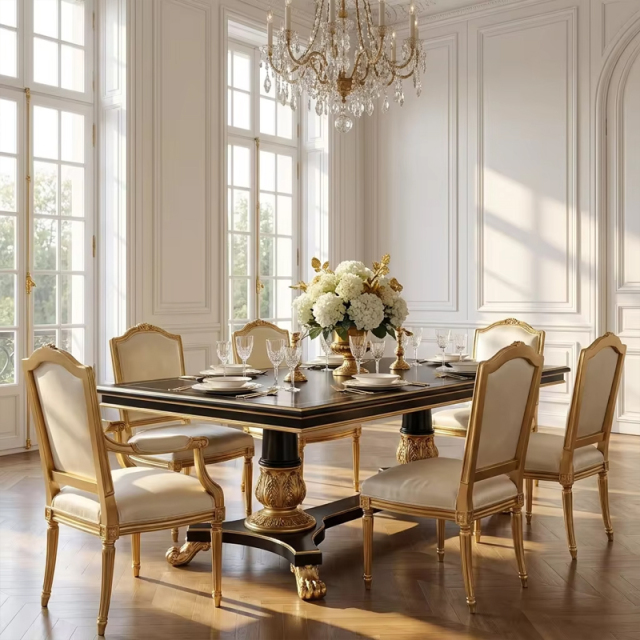 Empire Majesty Dual-Pedestal Dining Table | Luxury Black &amp; Gold French Neoclassical Furniture - EKAR,EKAR FURNITURE CO.,LTD,Empire Majesty Dual-Pedestal Dining Table | Luxury Black &amp; Gold French Neoclassical Furniture - EKAR,foshan furniture factory,custom Furniture factory,china furniture factory