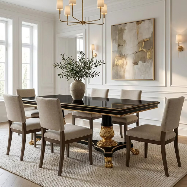Empire Majesty Dual-Pedestal Dining Table | Luxury Black &amp; Gold French Neoclassical Furniture - EKAR,EKAR FURNITURE CO.,LTD,Empire Majesty Dual-Pedestal Dining Table | Luxury Black &amp; Gold French Neoclassical Furniture - EKAR,foshan furniture factory,custom Furniture factory,china furniture factory
