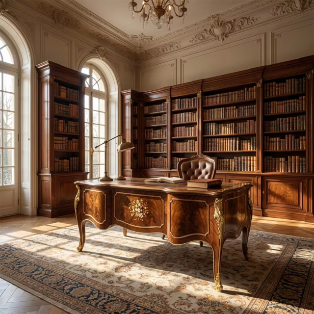 Sovereign Inlay Executive Desk | Luxury French Classical Burl Wood Study Furniture - EKAR,EKAR FURNITURE CO.,LTD,Sovereign Inlay Executive Desk | Luxury French Classical Burl Wood Study Furniture - EKAR,foshan furniture factory,custom Furniture factory,china furniture factory
