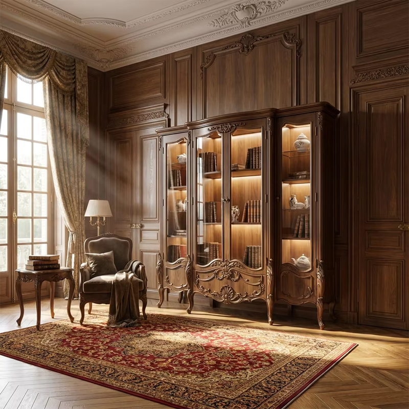 Versailles Heirloom Glass-Front Library Cabinet | Luxury French Classical Solid Wood Bookcase - EKAR,EKAR FURNITURE CO.,LTD,Versailles Heirloom Glass-Front Library Cabinet | Luxury French Classical Solid Wood Bookcase - EKAR,foshan furniture factory,custom Furniture factory,china furniture factory