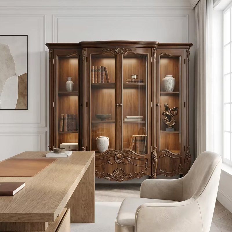 Versailles Heirloom Glass-Front Library Cabinet | Luxury French Classical Solid Wood Bookcase - EKAR,EKAR FURNITURE CO.,LTD,Versailles Heirloom Glass-Front Library Cabinet | Luxury French Classical Solid Wood Bookcase - EKAR,foshan furniture factory,custom Furniture factory,china furniture factory