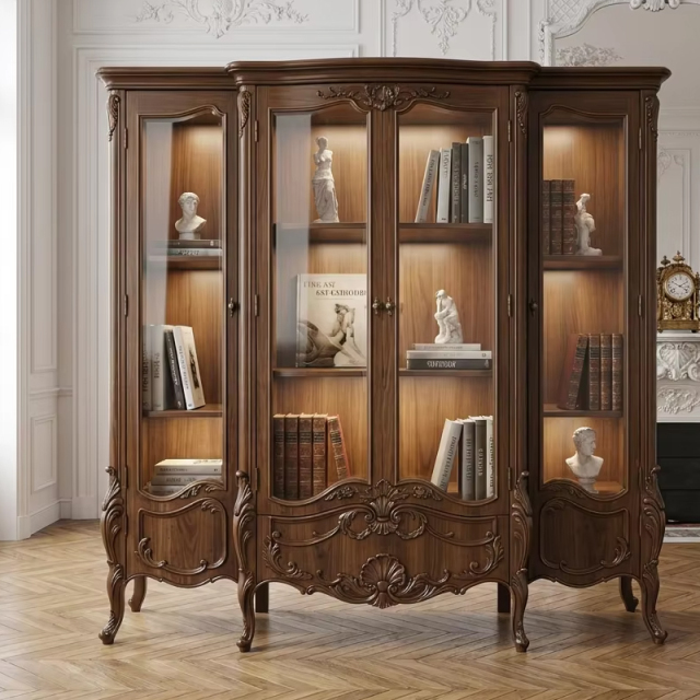 Versailles Heirloom Glass-Front Library Cabinet | Luxury French Classical Solid Wood Bookcase - EKAR,EKAR FURNITURE CO.,LTD,Versailles Heirloom Glass-Front Library Cabinet | Luxury French Classical Solid Wood Bookcase - EKAR,foshan furniture factory,custom Furniture factory,china furniture factory