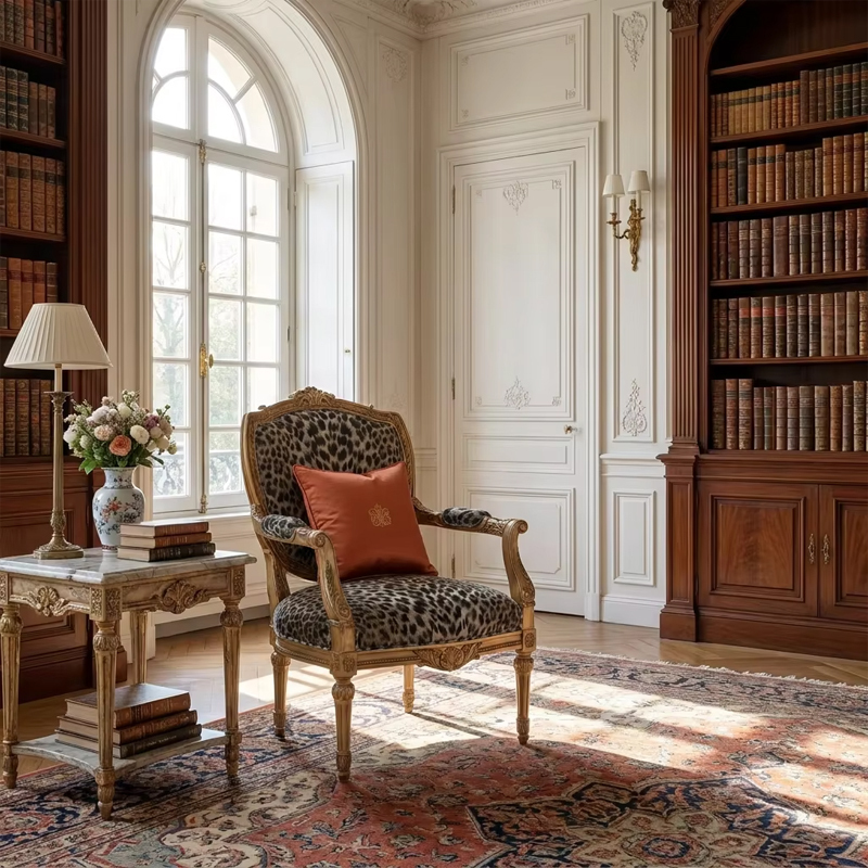 Leopard Muse French Classical Accent Armchair | Luxury Hand-Carved Study Seating - EKAR,EKAR FURNITURE CO.,LTD,Leopard Muse French Classical Accent Armchair | Luxury Hand-Carved Study Seating - EKAR,foshan furniture factory,custom Furniture factory,china furniture factory