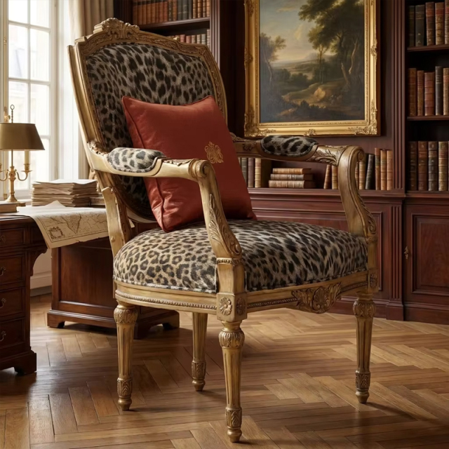 Leopard Muse French Classical Accent Armchair | Luxury Hand-Carved Study Seating - EKAR,EKAR FURNITURE CO.,LTD,Leopard Muse French Classical Accent Armchair | Luxury Hand-Carved Study Seating - EKAR,foshan furniture factory,custom Furniture factory,china furniture factory