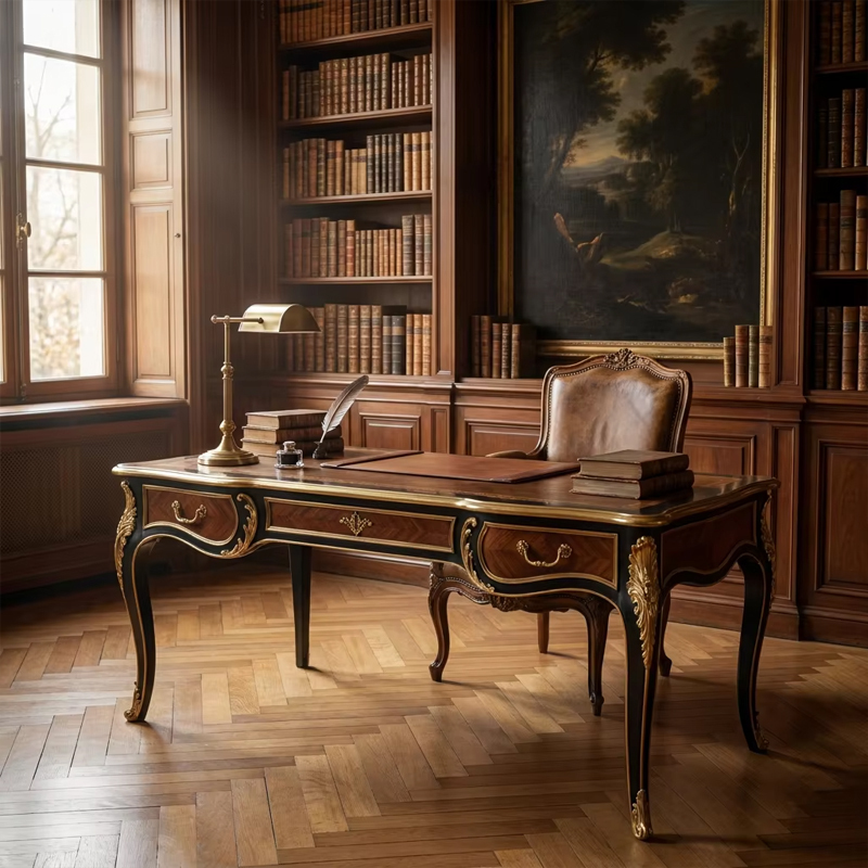 Sovereign Gilded Marquetry Executive Desk | Luxury French Classical Black Lacquer Writing Table - EKAR,EKAR FURNITURE CO.,LTD,Sovereign Gilded Marquetry Executive Desk | Luxury French Classical Black Lacquer Writing Table - EKAR,foshan furniture factory,custom Furniture factory,china furniture factory