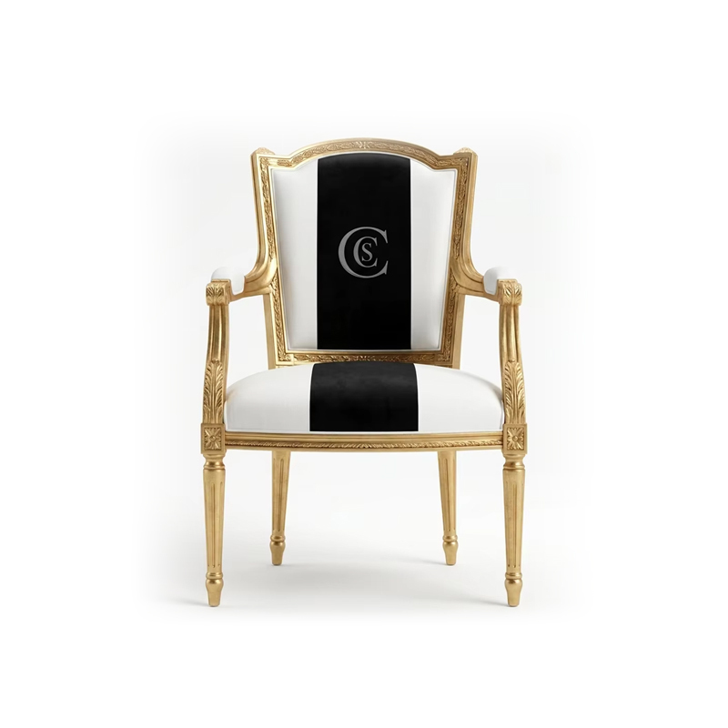 Monogrammed Sovereign French Classical Armchair | Luxury Gilded Black &amp; White Accent Chair - EKAR,EKAR FURNITURE CO.,LTD,Monogrammed Sovereign French Classical Armchair | Luxury Gilded Black &amp; White Accent Chair - EKAR,foshan furniture factory,custom Furniture factory,china furniture factory