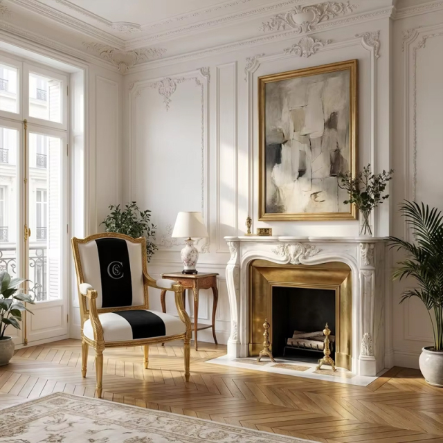 Monogrammed Sovereign French Classical Armchair | Luxury Gilded Black &amp; White Accent Chair - EKAR,EKAR FURNITURE CO.,LTD,Monogrammed Sovereign French Classical Armchair | Luxury Gilded Black &amp; White Accent Chair - EKAR,foshan furniture factory,custom Furniture factory,china furniture factory