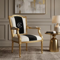 Monogrammed Sovereign French Classical Armchair | Luxury Gilded Black &amp; White Accent Chair - EKAR,EKAR FURNITURE CO.,LTD,Monogrammed Sovereign French Classical Armchair | Luxury Gilded Black &amp; White Accent Chair - EKAR,foshan furniture factory,custom Furniture factory,china furniture factory