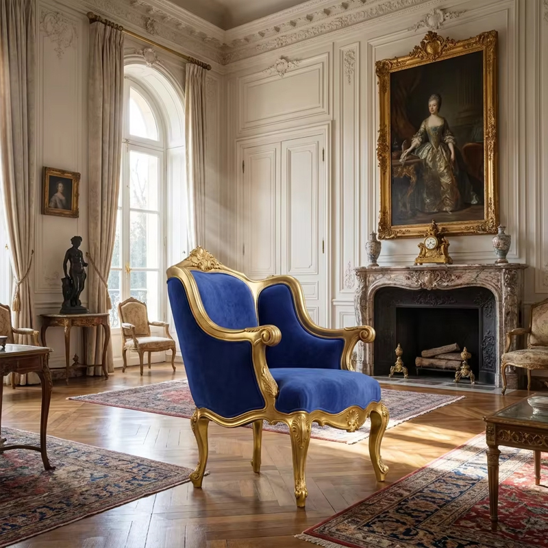 Versailles Sapphire Velvet Wingback Bergere Chair | Luxury Gilded French Classical Armchair - EKAR,MY SHOP,Versailles Sapphire Velvet Wingback Bergere Chair | Luxury Gilded French Classical Armchair - EKAR,foshan furniture factory,custom Furniture factory,china furniture factory